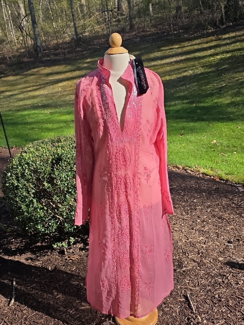 Tokyo Denim Pink Embroidered Long Sleeve Women's Dress